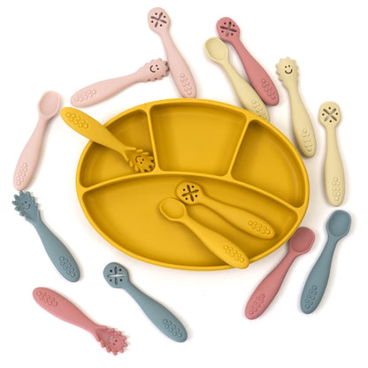 Soft Silicone Baby Spoons for Self-Feeding Training with Textured Handles and Fun Designs