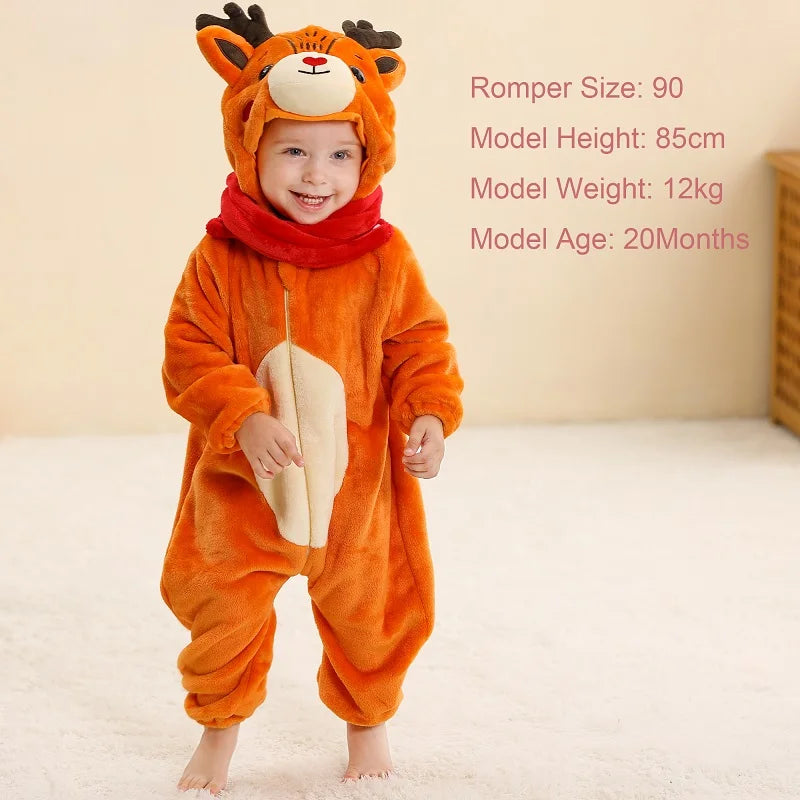 Adorable Animal Themed Fleece Onesies with Hood for Babies and Toddlers