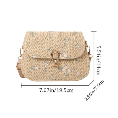 Elegant Woven Crossbody Bag with Floral Pattern and Gold Clasp Closure