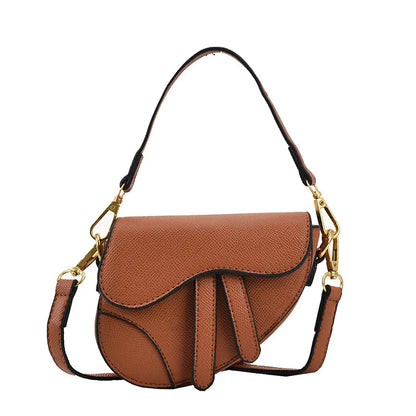 Compact Textured Leather Saddle Bag with Unique Flap Design and Detachable Strap