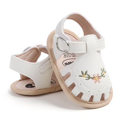 Adorable Baby Sandals with Floral Embroidery and Adjustable Strap for Summer