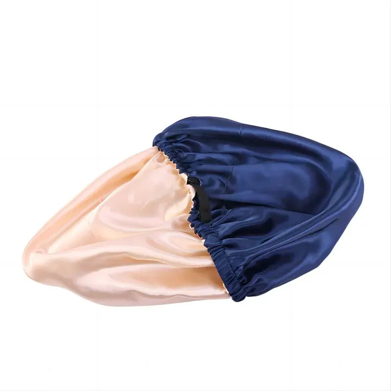 Adjustable Satin Sleep Cap with Elastic Band for Hair Protection and Moisture Retention.