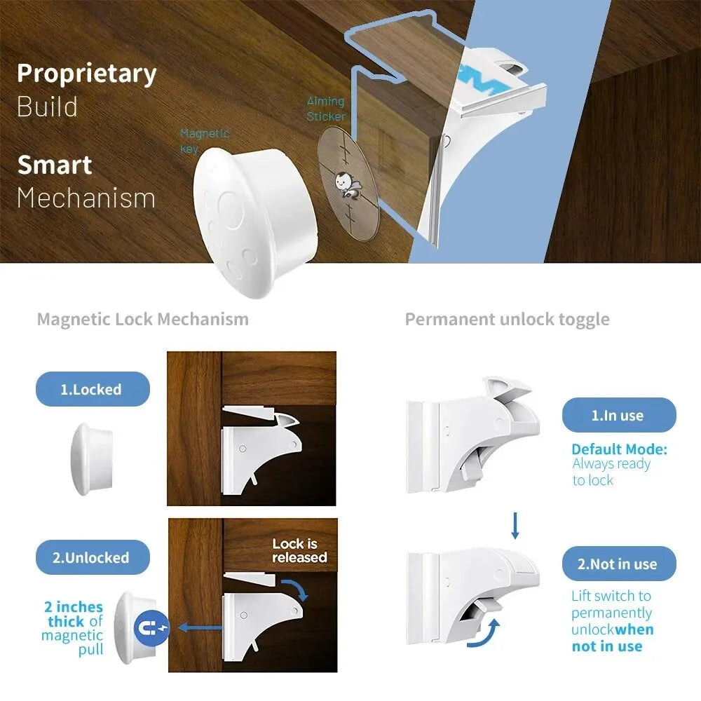 Magnetic Safety Locks with 12 Locks and 3 Keys for Cabinets and Drawers, Including Free Installation Helper, Childproof Design for Home Safety