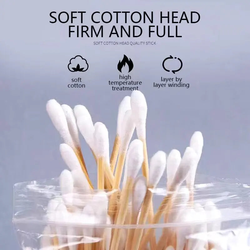 Pack of 100 Eco-Friendly Bamboo Cotton Swabs for Gentle Cleaning and Hygienic Use