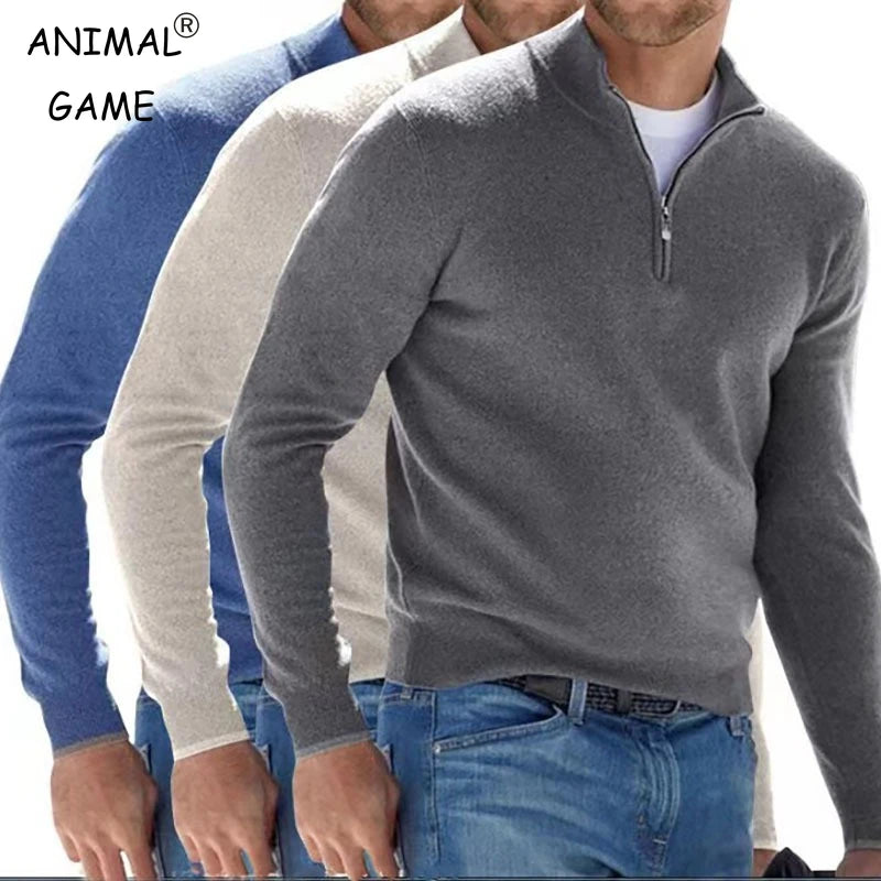 Men's Half-Zip Mock Neck Sweater with Cashmere Blend, Featuring Ribbed Cuffs and Hem for a Comfortable and Stylish Fit, Ideal for Casual and Outdoor Wear