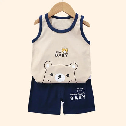 Cute Toddler Summer Tank Top and Shorts Sets with Fun Cartoon Animal and Sports Designs