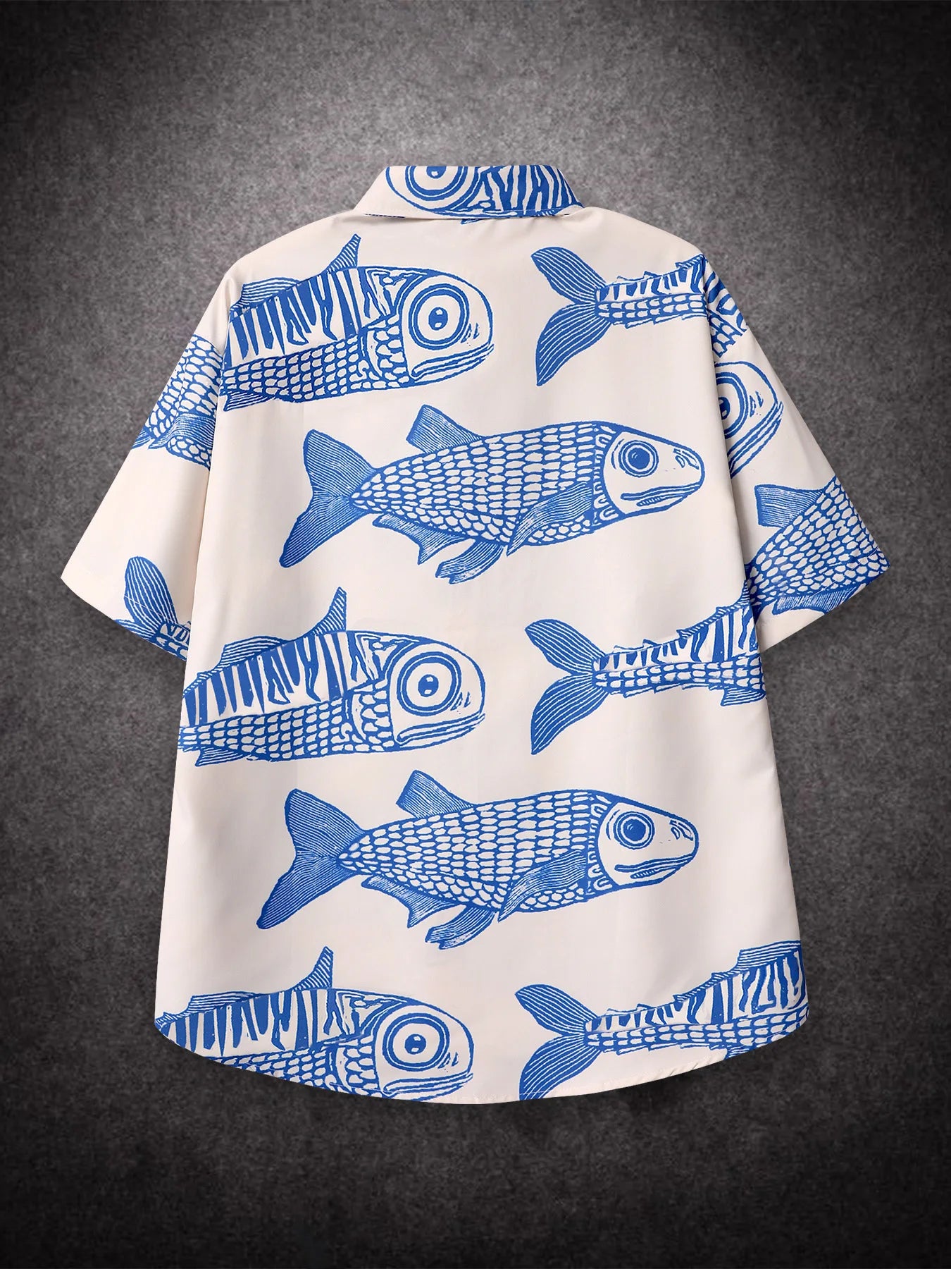 Tropical Fish Print Short-Sleeve Casual Shirt with Button-Down Collar for Men