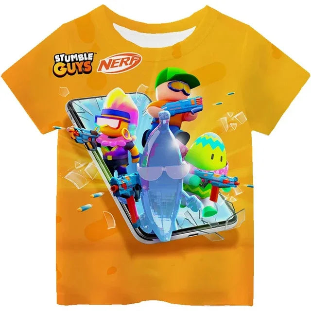 Stumble Guys Kids' T-Shirt with Colorful Cartoon Graphics – Fun and Comfortable Casual Wear for Boys and Girls