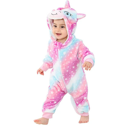 Adorable Animal Themed Fleece Onesies with Hood for Babies and Toddlers