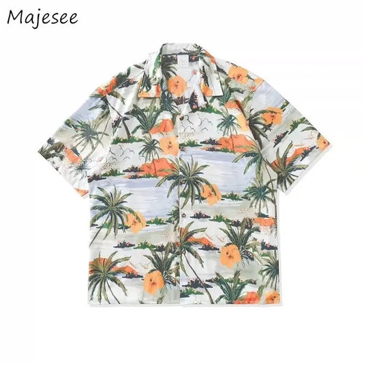 Men's Hawaiian Short Sleeve Shirt with Tropical Palm Tree Print and Relaxed Fit, Perfect for Beach and Casual Wear