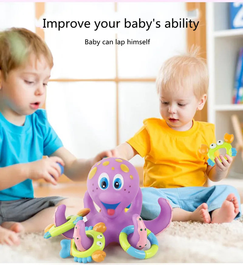 Octopus Bath Toy Set with Interactive Floating Rings, Fun Water Play for Toddlers, Educational and Entertaining Bathtime Activity, Ideal for Developing Motor Skills and Hand-Eye Coordination