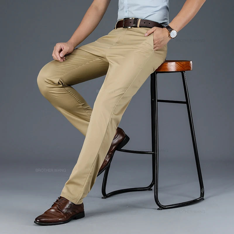 Men's Business Casual Slim Fit Trousers with Breathable Summer Fabric for Office and Daily Wear