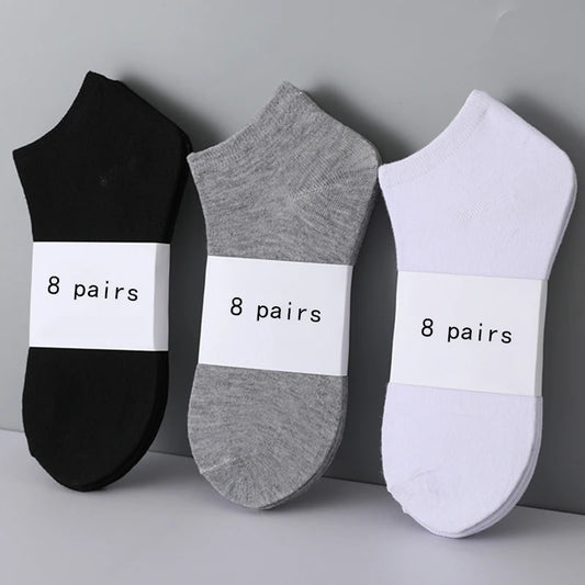 Pack of 8 Pairs Low-Cut Ankle Socks for Men and Women, Comfortable and Breathable, Ideal for Everyday Wear