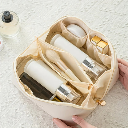 Spacious Travel Cosmetic Bag with Multiple Compartments and Zipper Closure for Organized Makeup and Toiletry Storage