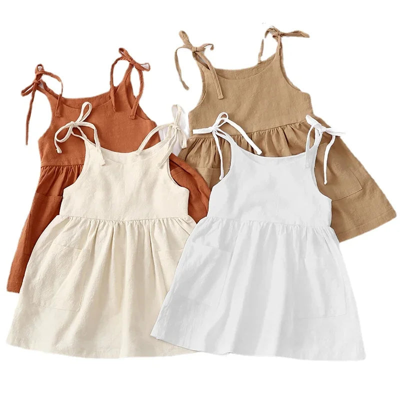 Adorable Sleeveless Toddler Dresses with Bow Straps – Lightweight and Breathable for Summer Outings