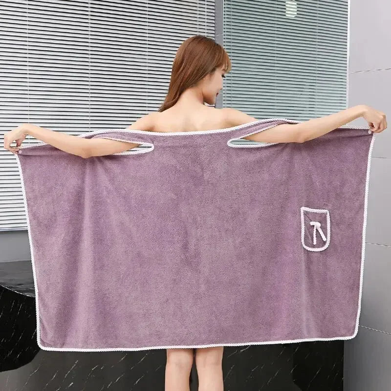 Wearable Bath Towel with Armholes and Pocket for Convenient and Comfortable Drying