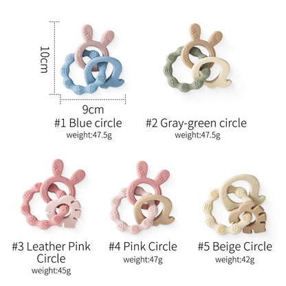 Textured Baby Teething Rings with Animal Shapes, Made from Safe Silicone for Soothing Sore Gums and Encouraging Sensory Development