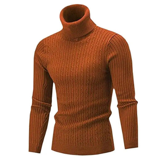 Men's Ribbed Turtleneck Sweater with Cable Knit Design, Long Sleeves, and Slim Fit, Ideal for Warmth and Style in Casual or Semi-Formal Settings