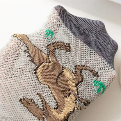 Fun Dinosaur Patterned Ankle Socks for Kids, Soft and Comfortable Pack of Five