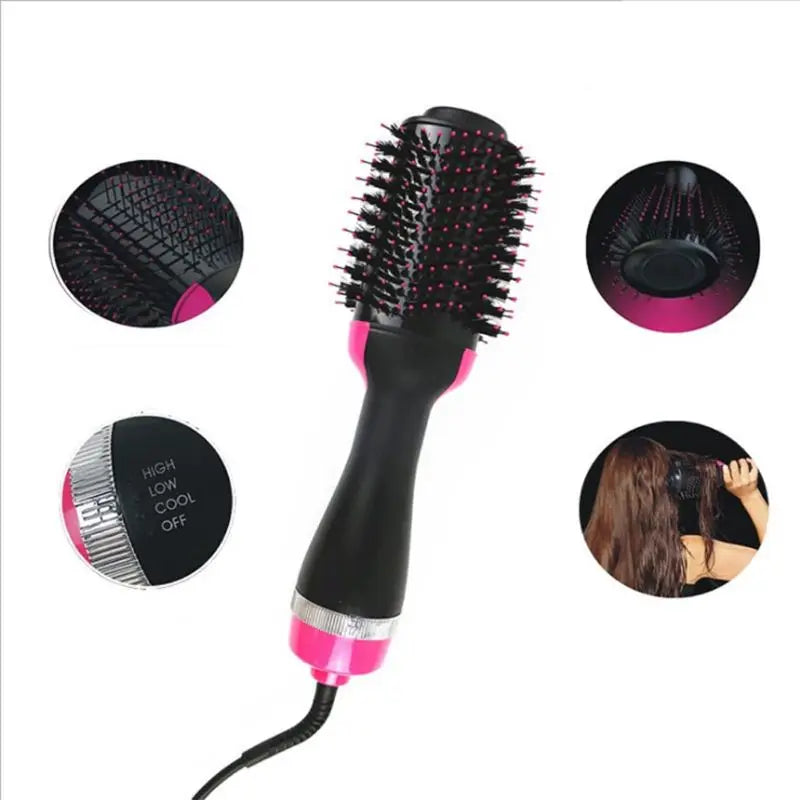 One-Step Hair Dryer and Styler with Hot Air Brush for Straightening, Drying, and Volumizing with Multiple Plug Options for Global Use