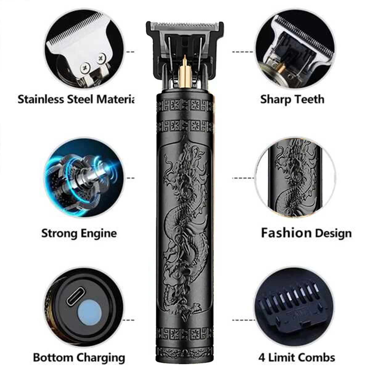 T9 Hair Clipper with Intricate Engraved Design, Washable Blade, and Easy-to-Clean Round Cutter Head for Professional Hair Grooming and Styling