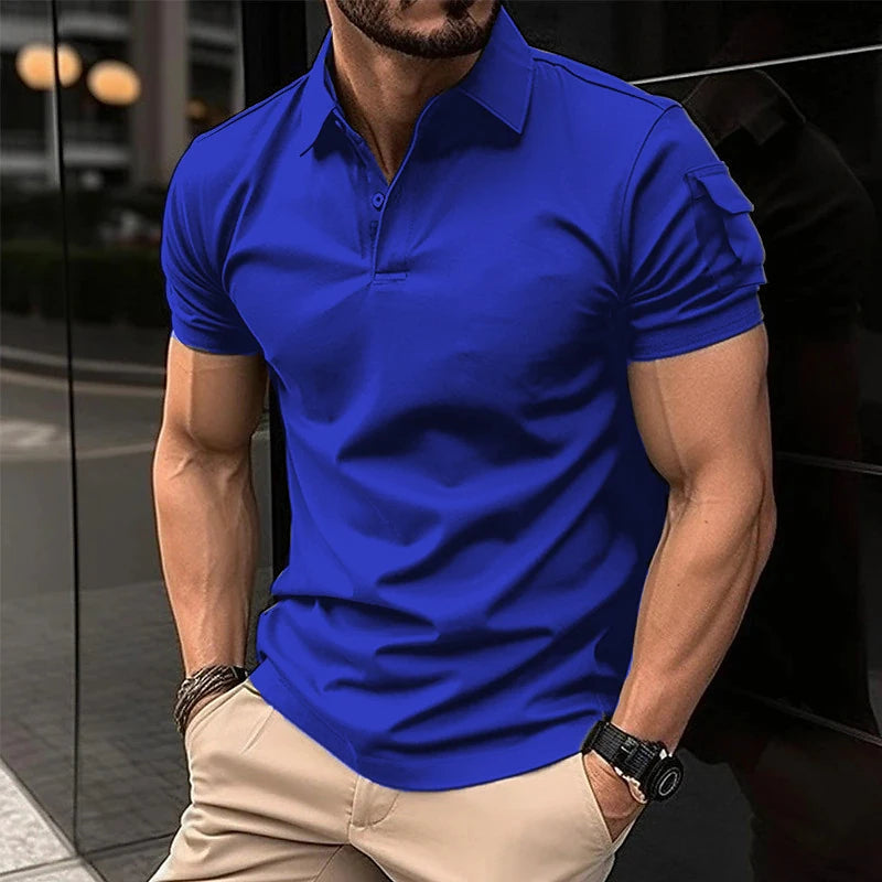 Men's Tactical Short Sleeve Polo Shirt with Shoulder Pocket and Chest Zipper Detail