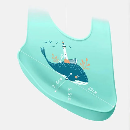 Adjustable Silicone Baby Bibs with Cute Animal Designs and Food Catcher Pocket for Easy Cleanup