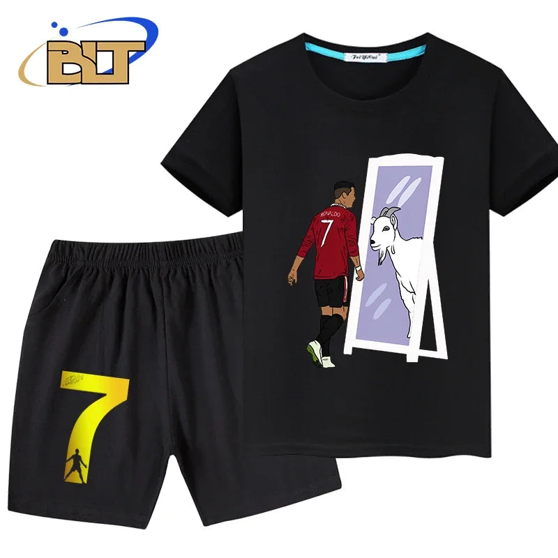 Stylish Soccer Star T-Shirt and Shorts Set for Kids – Perfect for Young Football Fans