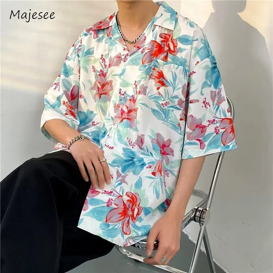 Men's short sleeve Hawaiian shirt with vibrant floral print, relaxed fit, and button-down design for a stylish and breezy summer look