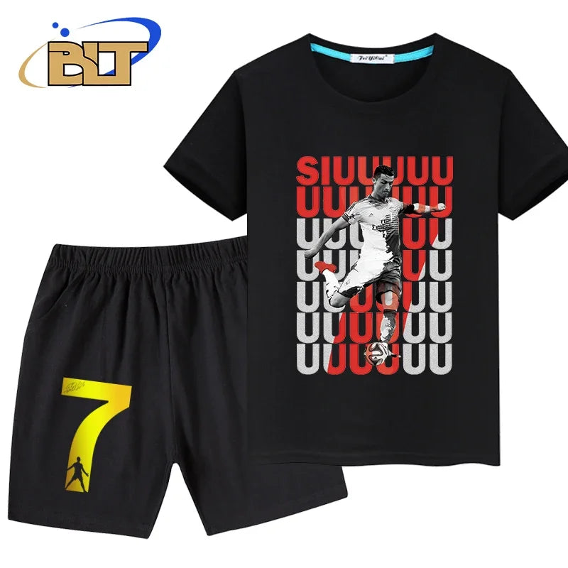 Stylish Soccer Star T-Shirt and Shorts Set for Kids – Perfect for Young Football Fans