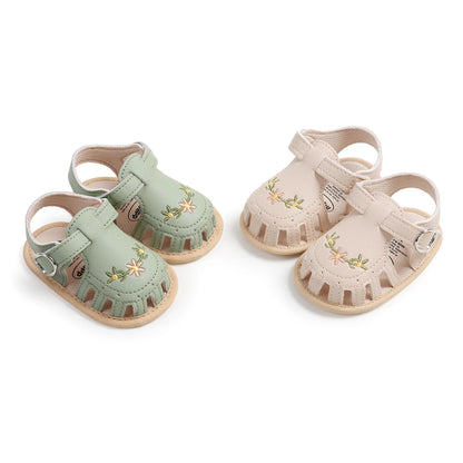 Adorable Baby Sandals with Floral Embroidery and Adjustable Strap for Summer