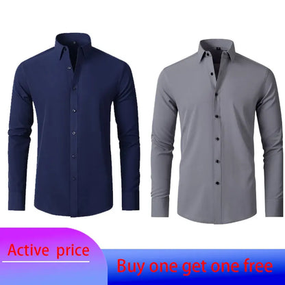 Men's Long Sleeve Stretchable Dress Shirt with Button-Down Front and Slim Fit Design for Formal and Casual Occasions