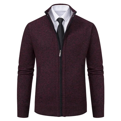 Men's Full-Zip Cardigan with Textured Knit Design, Stand Collar, and Ribbed Cuffs and Hem for a Stylish and Comfortable Fit, Perfect for Business Casual and Formal Wear