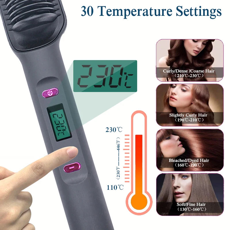 Ionic Hair Straightening Brush with Digital Temperature Control and Anti-Scald Design for Smooth, Frizz-Free Styling