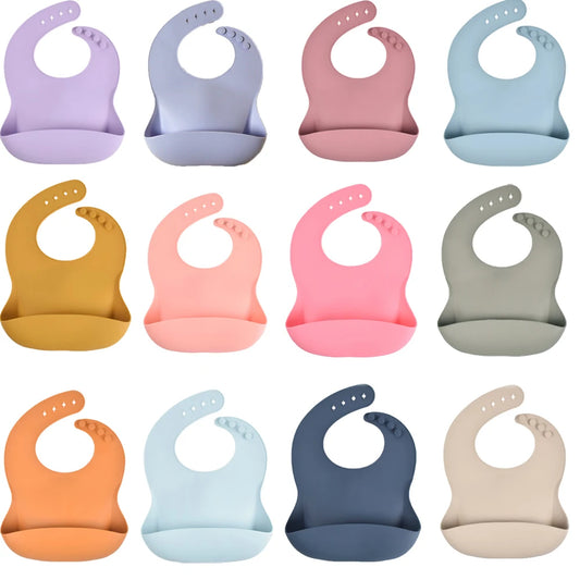 Adjustable Silicone Baby Bibs with Food Catcher Pocket for Mess-Free Mealtime - Soft, Waterproof, and Easy to Clean Feeding Bibs for Infants and Toddlers