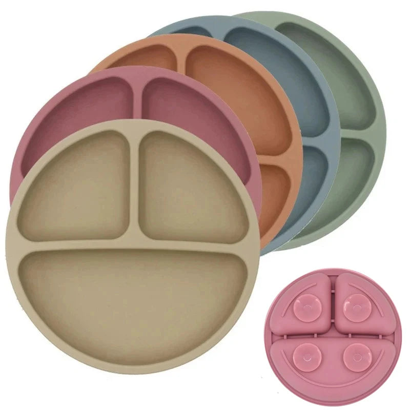 Silicone Baby Plates with Suction Base and Divided Compartments for Easy and Mess-Free Feeding