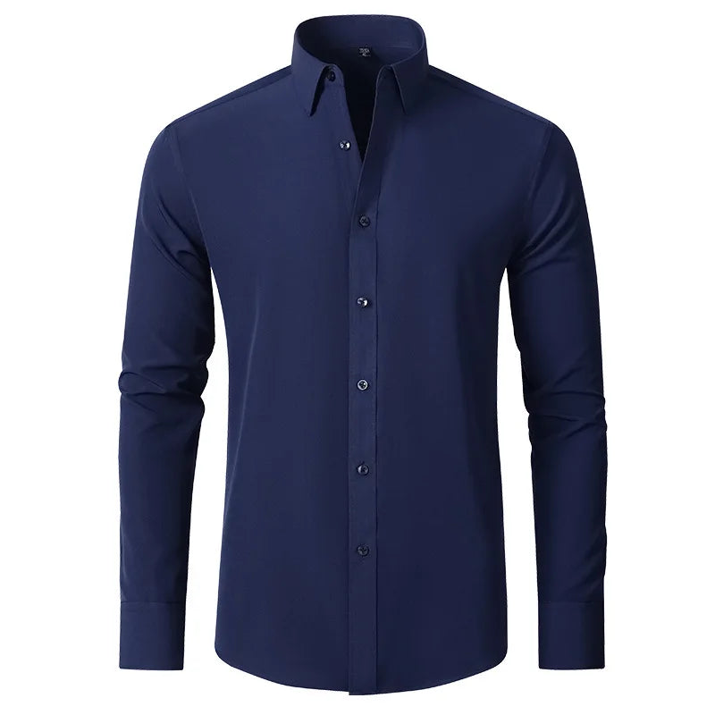 Men's Long Sleeve Stretchable Dress Shirt with Button-Down Front and Slim Fit Design for Formal and Casual Occasions