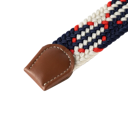 Elastic Braided Stretch Belt with Leather Accents and Metal Buckle for Men and Women’s Casual and Outdoor Wear