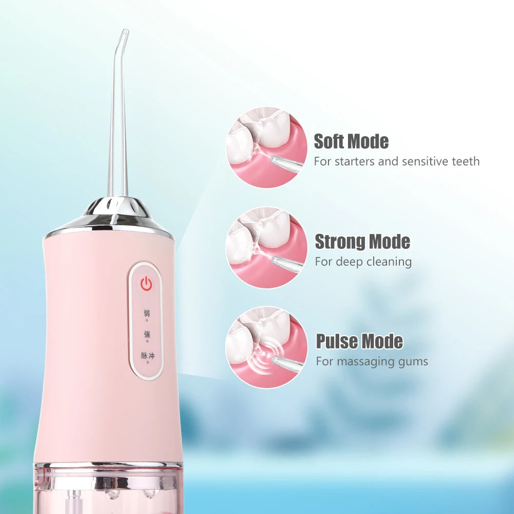 Portable Oral Irrigator by LISM with 3 Modes, 220ml Water Tank, USB Charging, and Multiple Nozzles for Comprehensive Dental Hygiene