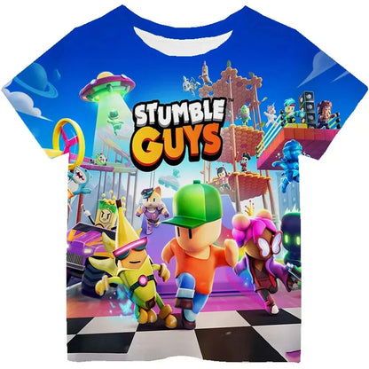 Stumble Guys Kids' T-Shirt with Colorful Cartoon Graphics – Fun and Comfortable Casual Wear for Boys and Girls