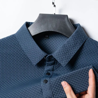 Men's Textured Knit Polo Shirt with Button Placket and Soft Fabric for a Sophisticated Casual Look