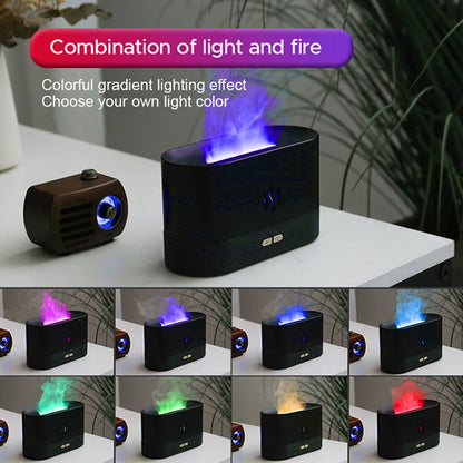 Aromatherapy Humidifier with Multicolor Flame Effect and Adjustable Mist Levels for Relaxation and Air Purification in Home and Office Settings