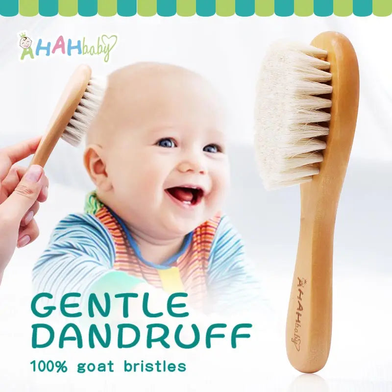 Gentle Baby Hair Brush and Comb Set with Natural Goat Bristles for Soft Scalp Care