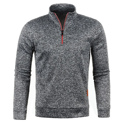 Men's Half-Zip Pullover Sweater with Stand Collar and Soft Textured Fabric