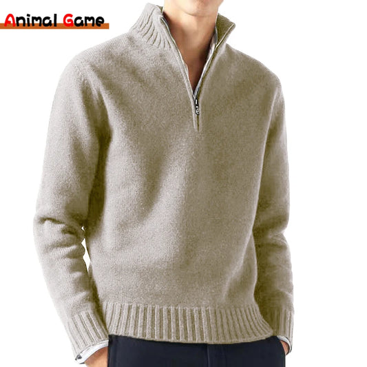 Men's Half-Zip Mock Neck Sweater with Ribbed Cuffs and Hem, Designed for Warmth and Style in a Comfortable Casual Fit