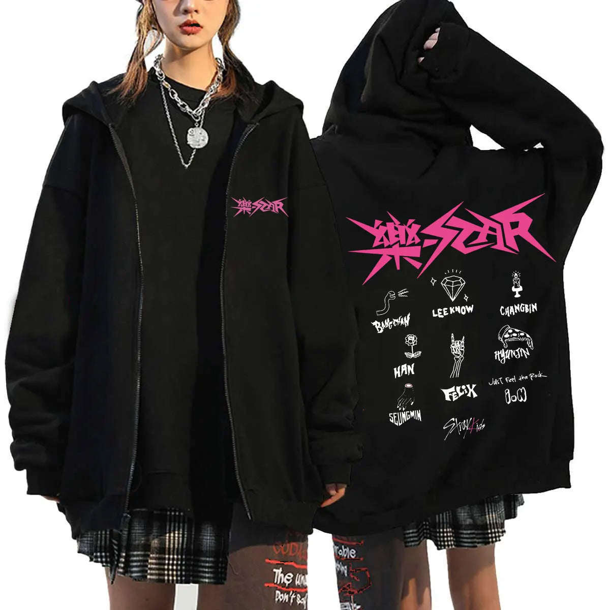 Unisex Streetwear Graphic Hoodie with Bold Arm and Back Designs, Full-Zip Closure, and Oversized Fit for a Trendy Look