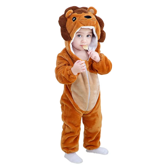 Adorable Animal Themed Fleece Onesies with Hood for Babies and Toddlers