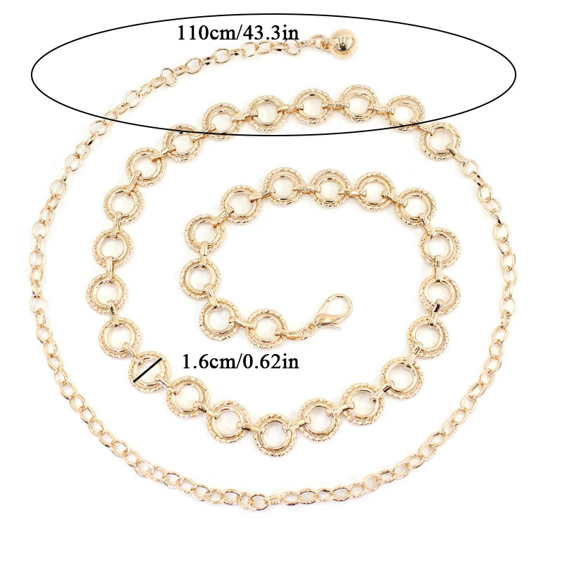 Elegant Round Circle Chain Belt for Women – Fashionable Waist Accessory with Adjustable Fit and Pin Buckle Style