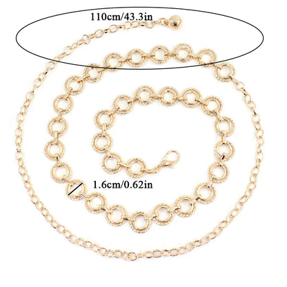 Elegant Round Circle Chain Belt for Women – Fashionable Waist Accessory with Adjustable Fit and Pin Buckle Style