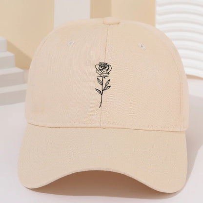 Minimalist Embroidered Rose Baseball Cap with Curved Brim and Adjustable Strap